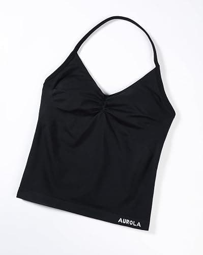 AUROLA Influence Longline Strappy Workout Halter Tops for Women,Removable Cups Padded Bras Impact Gym Yoga Sleeveless Top thumbnail 4