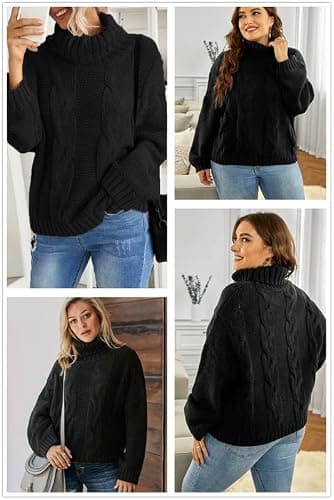 Dokotoo Womens 2025 Winter Fall Solid Turtleneck High Neck Balloon Long Sleeve Sweaters Pullover Outerwear thumbnail 5