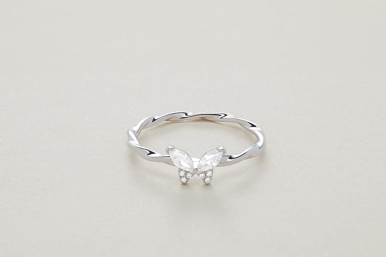 Milla Butterfly Ring for Women – Dainty 925 Sterling Silver or 14K Gold Plated – CZ Stones – Tarnish-Free, Hypoallergenic – Stackable Butterfly Rings thumbnail 2