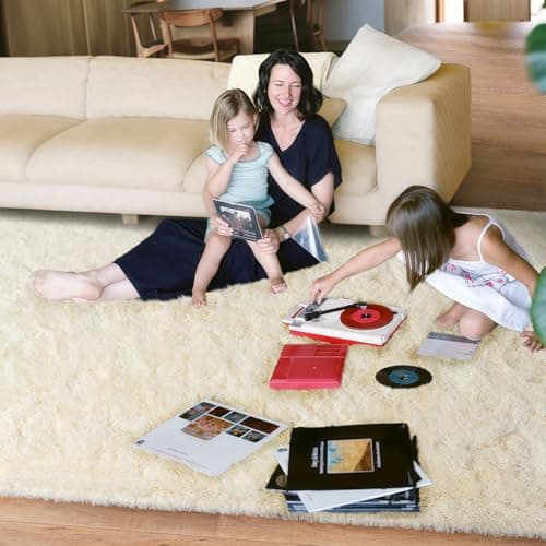 Quntue Cream Rugs for Bedroom, Ultra Fluffy Fuzzy Shag 5x7 Area Rug for Living Room, Modern Plush Soft Upgrade Non-Slip Carpet for Kids Girls and Boys, Dorms, Nursery, Home Decor Aesthetic thumbnail 3