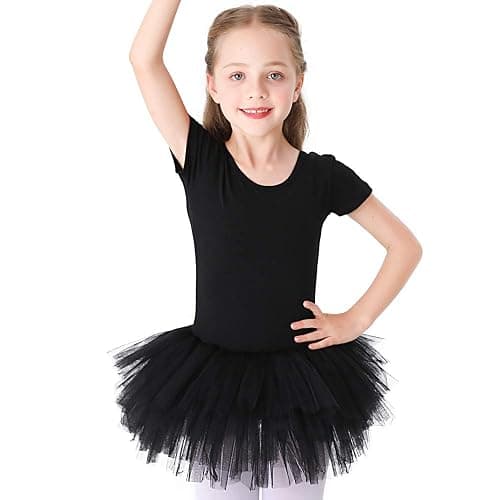 Bezioner Girls Cotton Ballet Dance Dress Cute Tutu Skirted Leotard Short Sleeve - Image 1