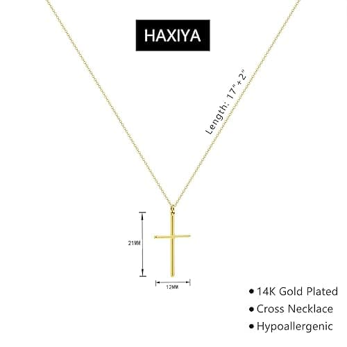 HAXIYA Cross Necklace for Women 14K Gold Plated/Sterling Silver Cross Necklace Dainty Tiny Layered Choker Cross Pendant Necklaces Faith Jewelry First Communion Gifts for Her ﻿ - Simple-Gold thumbnail 5