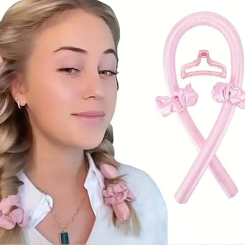 XINYUNXIN 12PCS Heatless Curls Overnight Set, Heatless Curling Set for All Hair Types, Satin No Heat Hair Rollers with Scrunchies & Clips - Safe & Comfortable to Sleep in for Natural Waves(Pink) thumbnail 2