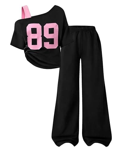 Kxuryueo Teen Girls Clothes Off the Shoulder Top and Wide Leg Pants Matching Outfit Set with Pockets Size 7-16 - Image 1