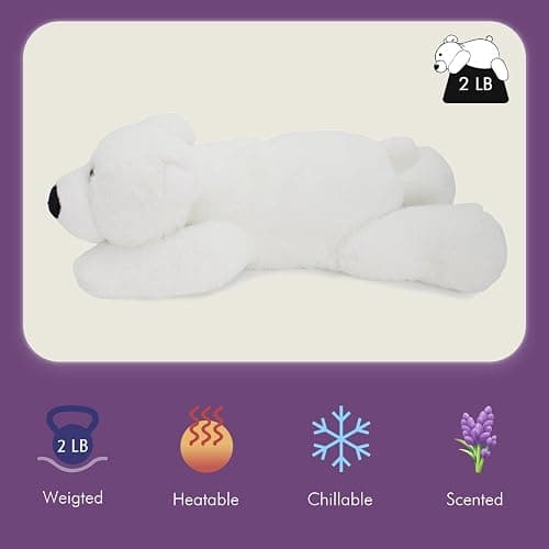 OSOCU® Microwavable & 1.8 LB Weighted Stuffed Animal - Polar Bear Heating Pad with Lavender & Tourmaline - Soothing Warm Heatable Plush Toy for Menstrual Cramps, Muscle Aches, Shoulder Tension thumbnail 4