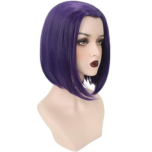 YOGFIT Women's Teen Superhero Purple Short Straight Wig with Widow's Peak Synthetic Cosplay Wig for Halloween Costume Party Anime Wig thumbnail 3