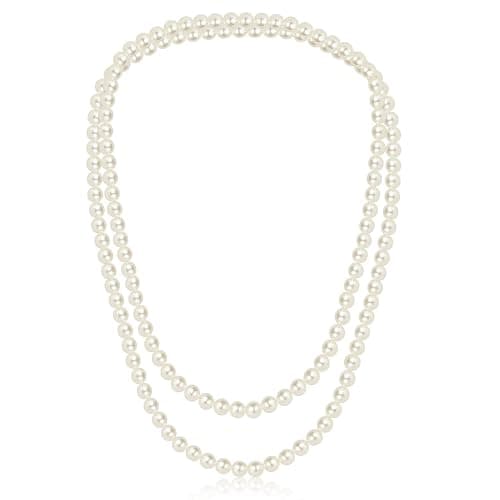 CdbC 59" Long Pearl Necklace, Faux Long Pearl Necklaces for Women, Vintage Elegant Long Pearls, Pearl Necklace Long for Wedding Party 1920s Gatsby Costume Jewelry - Image 1