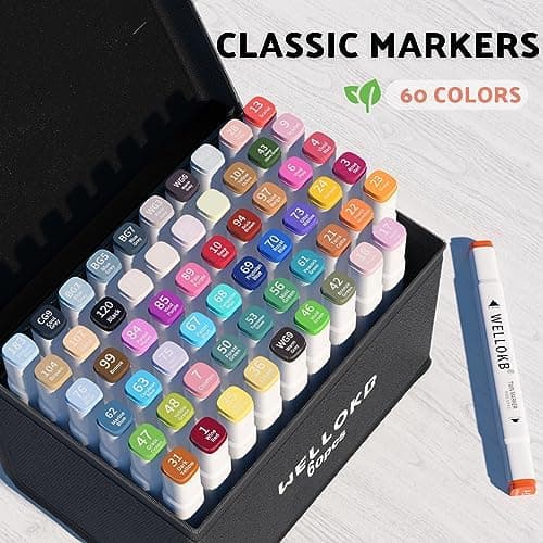 WELLOKB Alcohol Markers,80 Colors Dual Tip Permanent Art Markers for Kids Adults Coloring Illustrations Sketch,Christmas gift for 6-9 kid,Alcohol Based Marker with Case,for Book Painting Card Making thumbnail 6