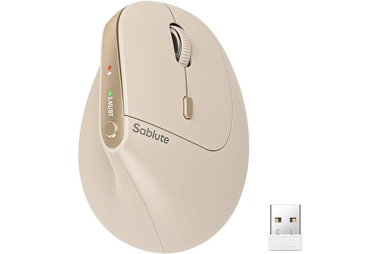SABLUTE MAM3 Ergonomic Mouse, Rechargeable Wireless Vertical Mouse with 4 Adjustable DPI for Small/Medium Hands, Dual-Device Connectivity for Computer/PC/Laptop,Bluetooth Mouse for Window,Mac OS,Beige - Image 1
