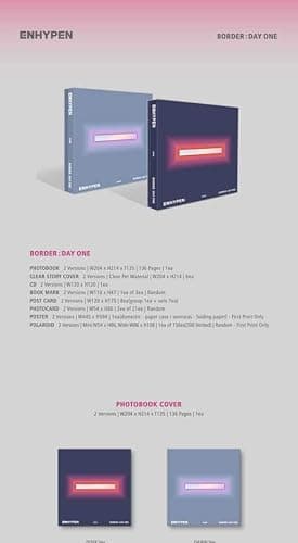 Enhypen Border : Day One 1st Mini Album Dawn Version CD+136p PhotoBook+Clear Story Cover+1p Bookmark+2p PhotoCard+1p PostCard+Tracking Sealed thumbnail 2