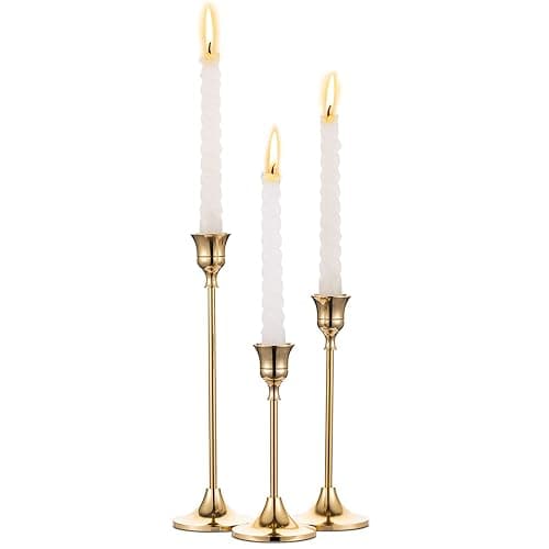 Candlestick Holders Taper Candle Holders, Set of 3 Candle Stick Holders Set, Brass Gold Candlestick Holder Set, Vintage Modern Decorative Centerpiece for Table Mantel Wedding Housewarming Gift - Image 1