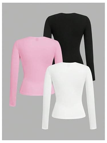 SOLY HUX Girl's Long Sleeve T-Shirts 3 Packs Basic Tops Crew Neck Fitted Tees Fall Clothes thumbnail 2
