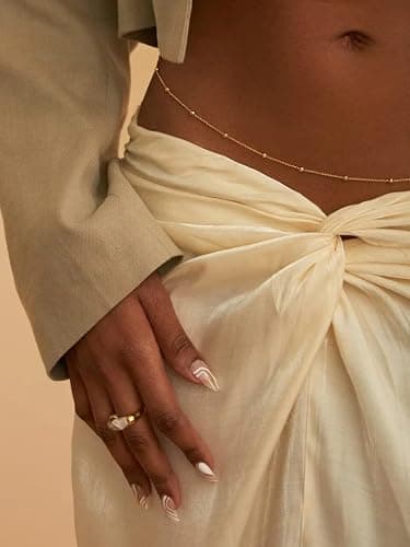 ASCOMY Waist Chains for Women 14K Gold Plated 2Pcs Body Chains Layered Cuban Pearl Satellite Beads Rope Coin Heart Pendant Belly Belt Body Chains Adjustable Bikini Body Jewelry for Women thumbnail 3