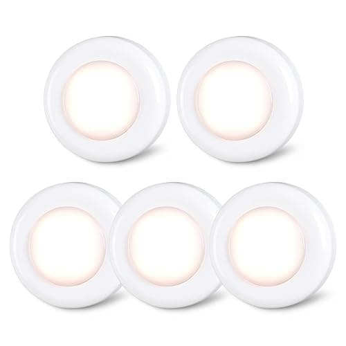 STAR-SPANGLED Push Tap Light, 2.8” Mini Night Touch LED Puck Lamp, Portable Under Cabinet Lighting AAA Battery Operated Powered, DIY Stick On Lights for Closet, Counter, Kitchen, Warm White, 5 Pack - Image 1