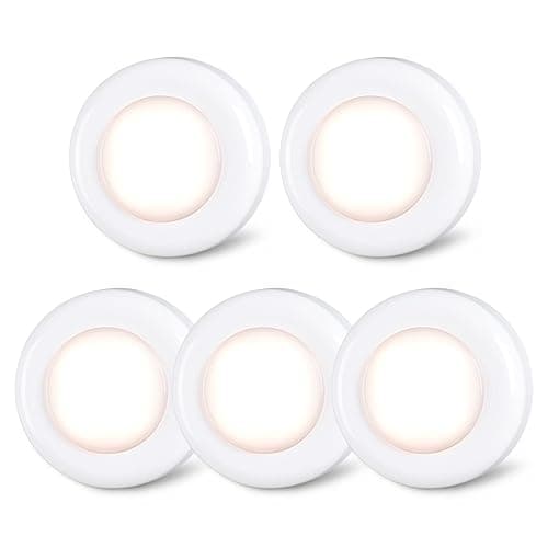 STAR-SPANGLED Push Tap Light, 2.8” Mini Night Touch LED Puck Lamp, Portable Under Cabinet Lighting AAA Battery Operated Powered, DIY Stick On Lights for Closet, Counter, Kitchen, Warm White, 5 Pack - Warm White