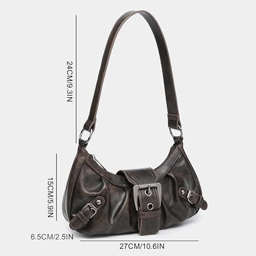 CRGANGZY Women Hobo Bag Y2K PU Leather Crescent Bag Pleated Underarm Purse Magnetic Closure Zipper Clutch Purse Travel Bag - Coffee thumbnail 6