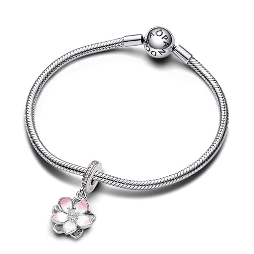 PANDORA Moments Cherry Blossom Dangle Charm - Sterling Silver Charm with Cubic Zirconia & Enamel - Jewelry for Women - Includes Gift Box thumbnail 4