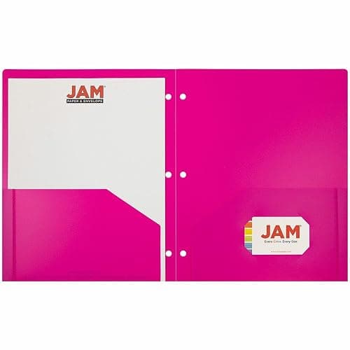 JAM PAPER Heavy Duty Plastic 3 Hole Punch Pocket Folders - Extra Tough School Folders - Fuchsia Hot Pink - 3/Pack thumbnail 5