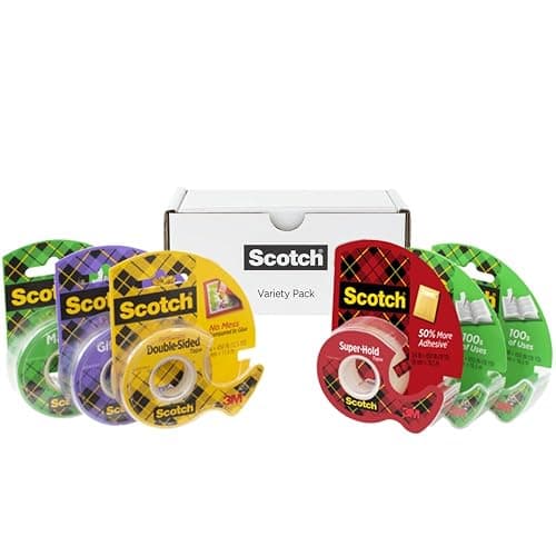 Scotch Variety Pack Tape, Assorted Sizes Including Magic Tape, Double-Sided Tape, Gift-Wrap Tape, and Super-Hold Tape, 6 Rolls Total - Image 1