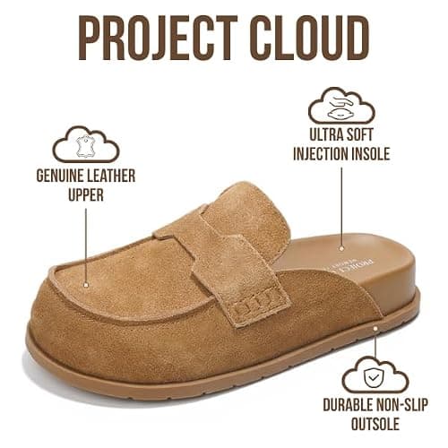 Project Cloud 100% Genuine Leather Womens Clog - Memory Foam Arch Support Non-Slip Sole Mules & Clogs for Women Footwear - Platform Winter Shoes (Foamy) thumbnail 3