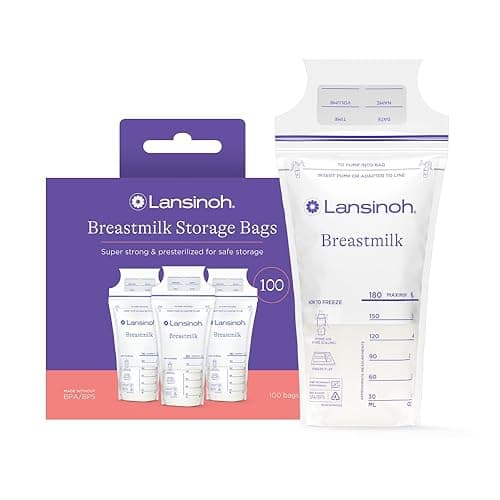 Lansinoh Breastmilk Storage Bags, 100 Count, Baby Essentials, Fast Freeze & Thaw Breast Milk Bags for Baby Bottle Feeding, Superior Strength & Stretch, 6 Ounce - 100 Count - 6oz