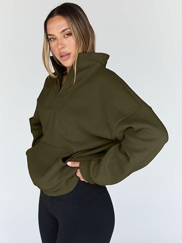 Trendy Queen Womens Sweatshirts Quarter Half Zip Pullover Oversized Hoodies Fall Fashion 2025 Winter Fleece Jackets Sweaters thumbnail 3