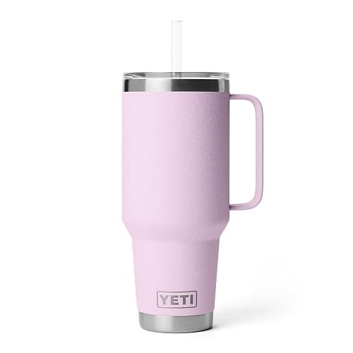 YETI Rambler 42 oz Tumbler with Handle and Straw Lid, Travel Mug Water Tumbler, Vacuum Insulated Cup with Handle, Stainless Steel, Cherry Blossom - Textured thumbnail 4