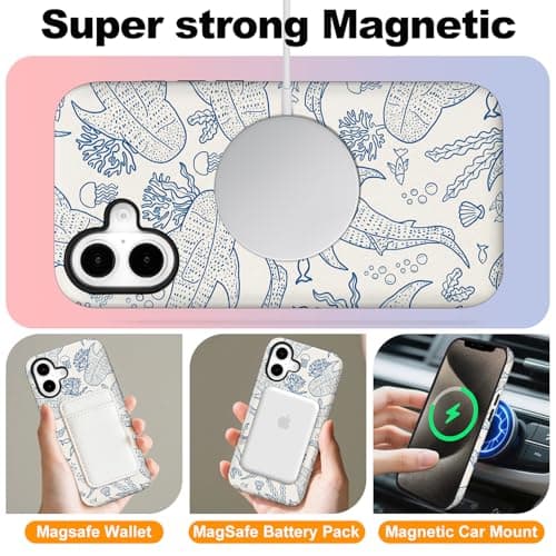 flewfun Magnetic for iPhone 17 Case Cute Coral Reef Whale Shark Ocean Sea Phone Case, Summer Shockproof Slim TPU and Hard PC Protective Phone Cover Compatible with MagSafe Designed for Women thumbnail 4