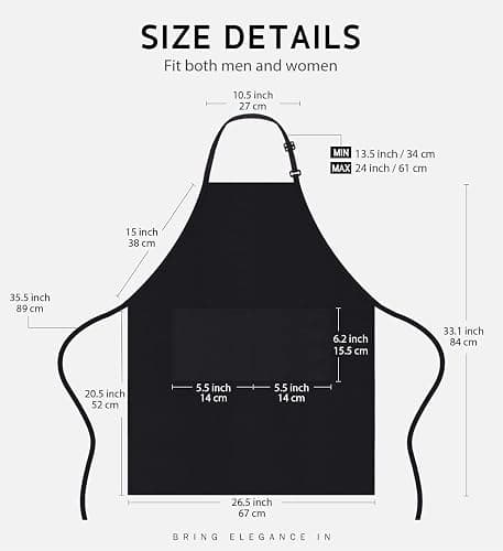 Syntus 12 Pack Bib Apron, Unisex Aprons Adjustable Waterdrop Resistant with 2 Pockets Cooking Kitchen Apron for Chef, BBQ Drawing Apron Bulk, Black thumbnail 2