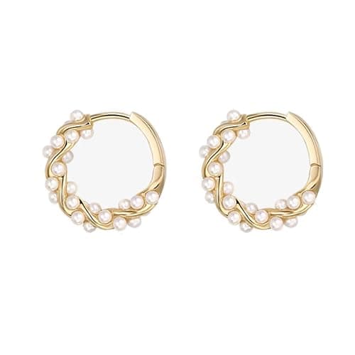 Pearl Chunky Gold Hoop Earrings For Women Trendy Sterling Silver Twisted Hoop Earring - Image 1