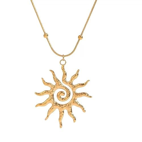 LAIHUARYWA Elegant 18K Gold Plated Necklace for Women Sun Moon Pendant Necklace Boho Vintage Hammered Circle Coin Necklaces for Women Minimalist Spiral Design Prom Birthday Gift for Her - Image 1
