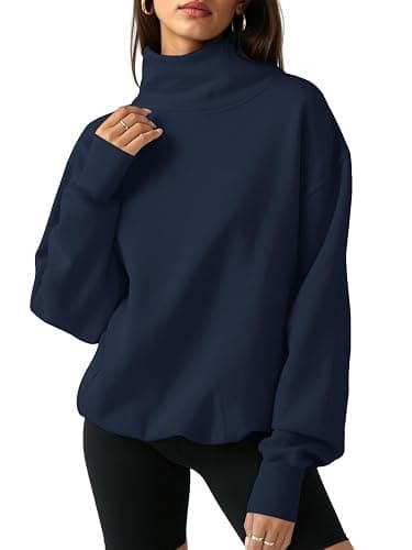 Fisoew Women's Oversized Turtleneck Sweatshirt Long Sleeve Pullover Casual Tops - Image 1
