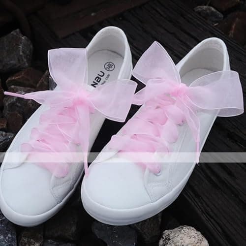MarJunSep Satin Ribbon Shoe Laces for Sneakers, Flat Lace Shoelaces for Women Girls Shoestrings 4CM Wide thumbnail 2