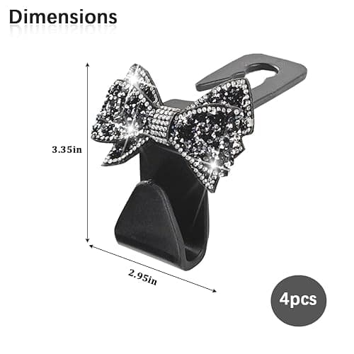 Zpana 2PCS Bling Car Headreat Hook, Crystal Rhinestone Cute Bow, Black | PVC construction, rhinestone bow design, compact rear seat storage, fits most cars, SUVs, and trucks, automotive accessories thumbnail 2