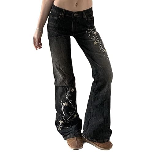 Women Y2k Bootcut Jeans Wide Leg Flared Denim Pants Low Rise Stretch Bell Bottom Baggy Trousers thumbnail 2