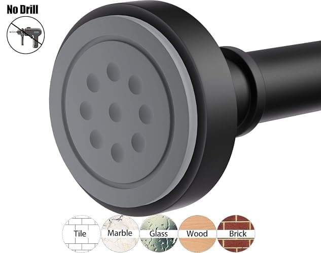 Black Shower Rod with 12 Hooks, 43-72 Inches, Rust Resistance, Adjustable Tension Rod with Durable Spring, No Drilling - Use For Bathroom, Bedroom, Home, Matte Black thumbnail 2