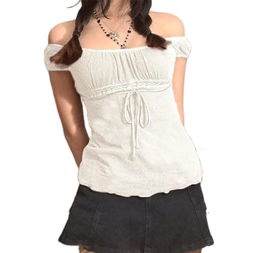 Women's Y2k Fairy Grunge Shirts See Through Square Neck Lace Tops Vintage Goth Aesthetic Shirt Coquette Clothes - Image 1