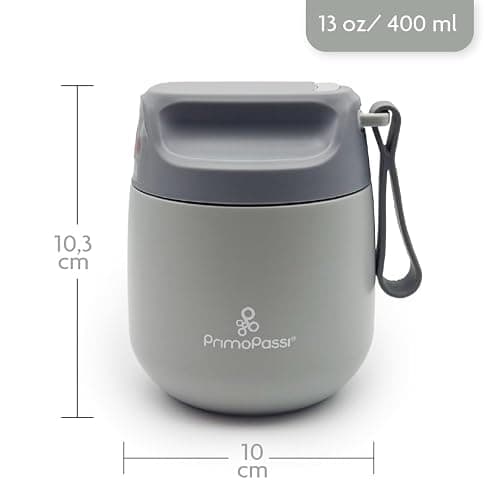Primo Passi Insulated Food Jar for Kids & Babies – 12 oz / 350 ml Stainless Steel Thermal Food Container with Easy-Open Lid & Silicone Carry Strap – Keeps Food Hot or Cold for Up to 8 Hours (Grey) thumbnail 3