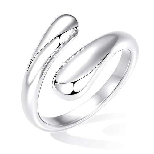 Non Tarnish Gold Chunky Rings for Women, 14K Gold Plated Statement Dome Rings Stacking Silver, Adjustable Mens Eternity Wedding Band Mixed Metal Jewelry Size 3-13 - Image 1