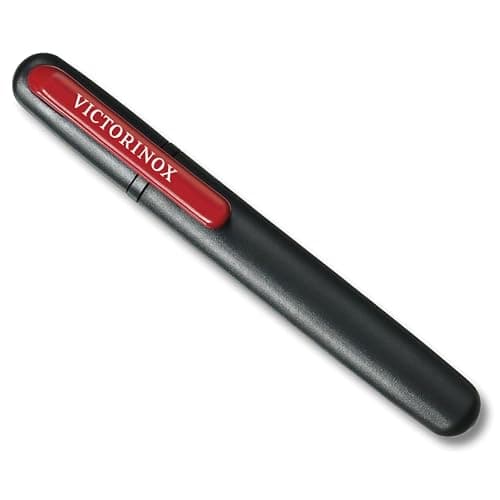 Victorinox Dual-Knife Sharpener Perfect for Straight Blades, Black | Pocket-sized pencil design sharpens straight blades with a pre-sharpening stone and ceramic notch for fine edges. - Image 1