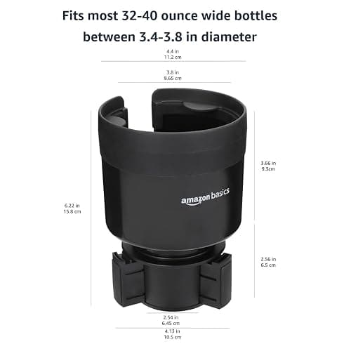 Amazon Basics Car Cup Holder Expander with Adjustable Base, Fits Large Bottles 3.4 to 3.8 in Diameter, Securely Holds Yeti, Hydro Flask and More, Black thumbnail 3