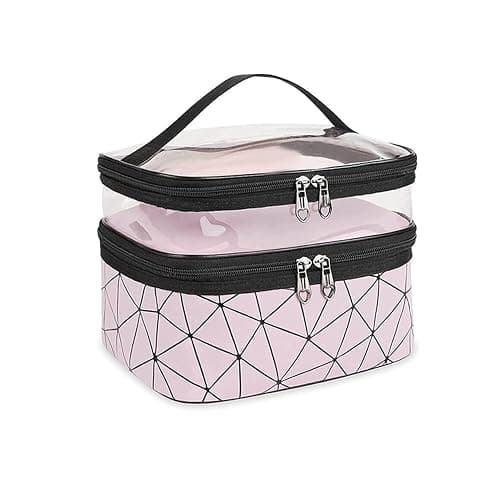 Double Layer Makeup Bag, Large Capacity Travel Cosmetic Bag, Waterproof Double Layer Makeup Bags, Portable Toiletry with Compartment Pink 23 x 17 x 16 cm - Image 1