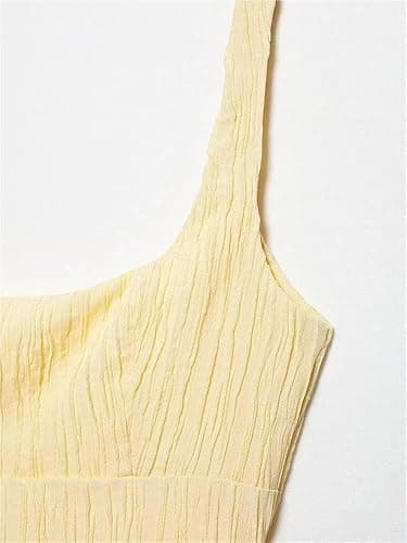 UHKOIXDFGQA Open Back Textured Midi Dress Square Neck Straps Sleeveless Casual Summer Skirt for Women Elegant Slim Fit Outfit thumbnail 5