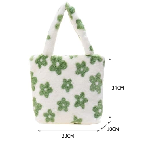 Plush Underarm Bag, Ladies Fluffy Shoulder Bag, Women Furry Flower Tote Bag Y2K Plush Handbag for Autumn and Winter - A01-black Flower thumbnail 8
