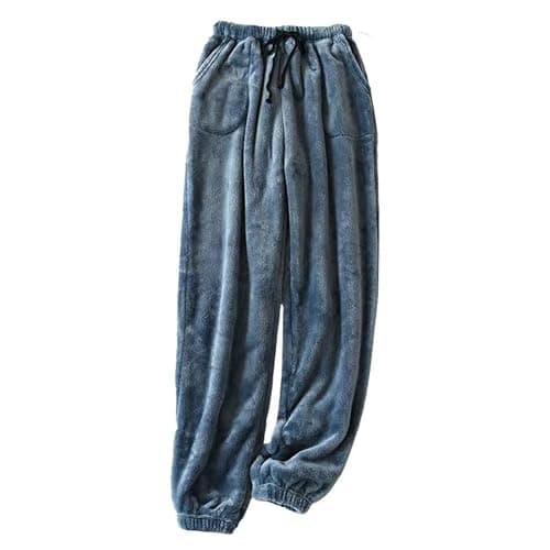 Women's Coral Fleece Pajama Pants Comfy Warm Pajama Lounge Long Pants Sleepwear Velvet Home Pants with Pockets - Grey - Medium thumbnail 2
