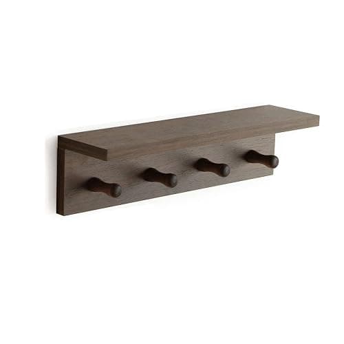 XAOMLP Entrance Coat Rack ，Coat Hooks, Wall-Mounted Wooden Hook Rack, Wall-Mounted Shelves are Very Suitable (Walnut Colored Finish-1) thumbnail 7