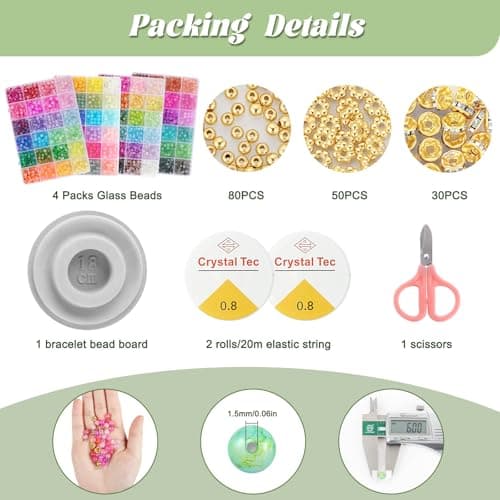 Funtopia 3524pcs Glass Beads Bracelet Making Kit, 4 Types 96 Colors 6mm Glass Beads for Bracelets, Round Crystal Beads for Jewelry Making Necklace Earrings DIY Crafts thumbnail 6