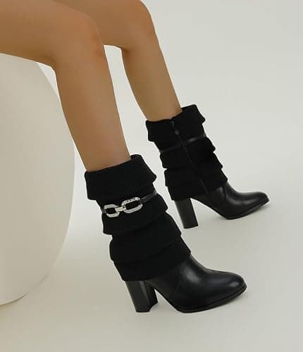 Pogolino Damen Stiefeletten Absatz elegant Glitzer Schnalle Stiefel Herbst Winter High Heels - 38 EU - 570 Schwarz thumbnail 3