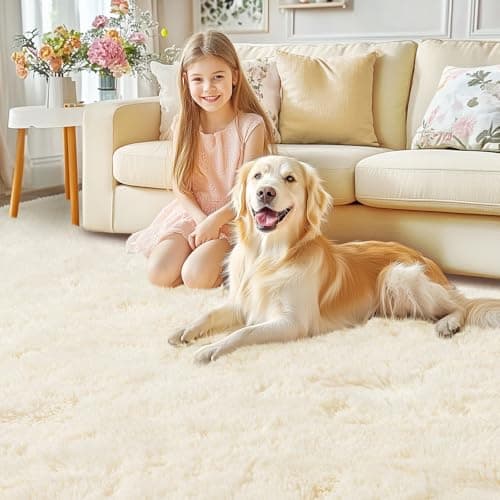 Quntue Cream Rugs for Bedroom, Ultra Fluffy Fuzzy Shag 5x7 Area Rug for Living Room, Modern Plush Soft Upgrade Non-Slip Carpet for Kids Girls and Boys, Dorms, Nursery, Home Decor Aesthetic thumbnail 8