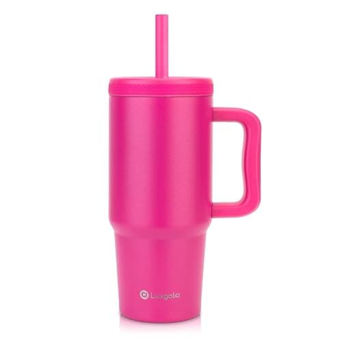 Luxgola Kids 24 oz Tumbler with Handle, Leak-Proof Screw-On Lid with Removable Silicone Straw, Spill Proof, Reusable Stainless Steel Insulated Water Bottle, Gift for Boys Girls Adults, Rose Red - Image 1